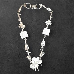 Vintage 1995 BG Signed‎ Music Charm Necklace Silver Tone Musical Instruments